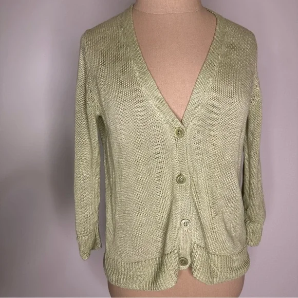 Talbots Y2K knit green linen cardigan Small - Picture 12 of 16